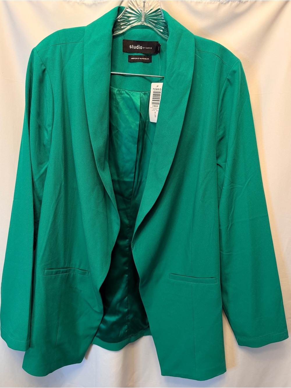NWT Torrid Women's 0 Large 12 Studio Crepe Classic Shawl Collar Blazer Green - Picture 4 of 13